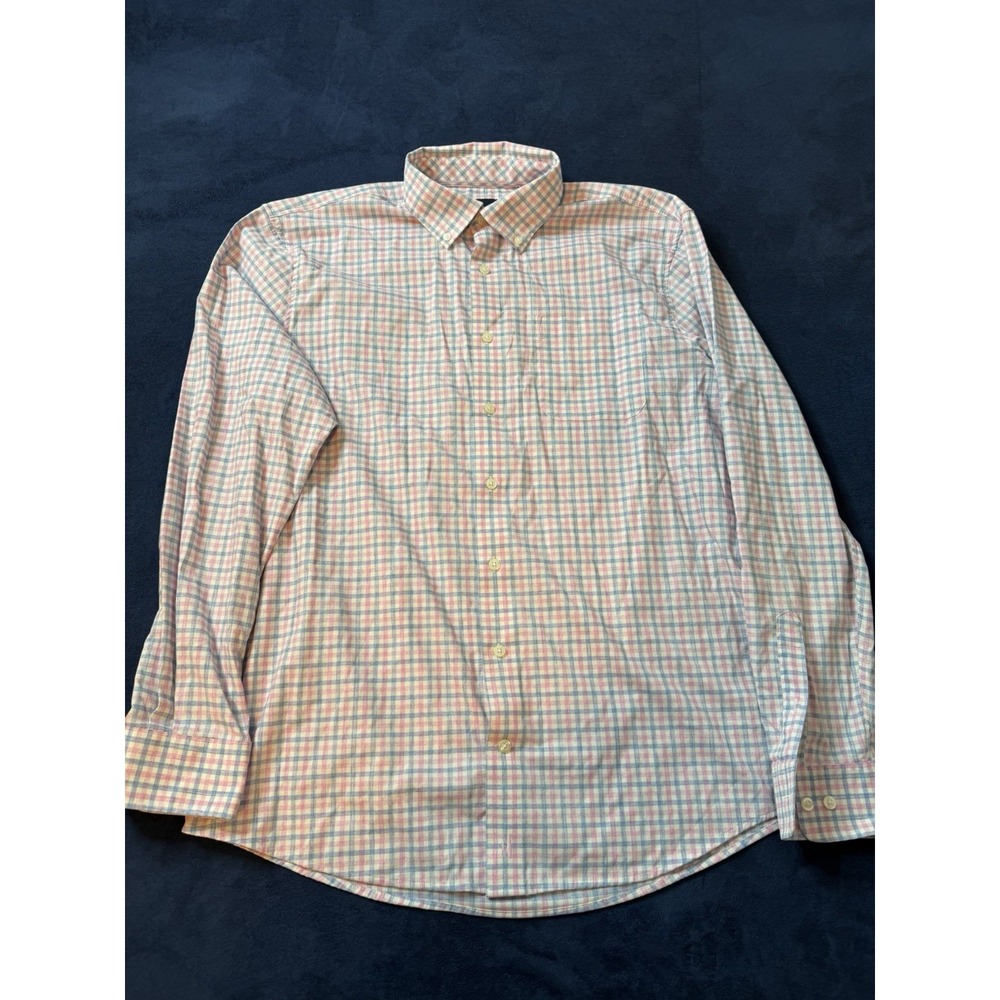 Johnnie O Performance Plaid Button Down Shirt Mens Large Blue Pink Long Sleeve